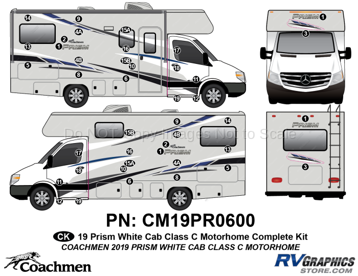 42 Piece 2019 Prism Motorhom-White Cab-Complete Graphics Kit