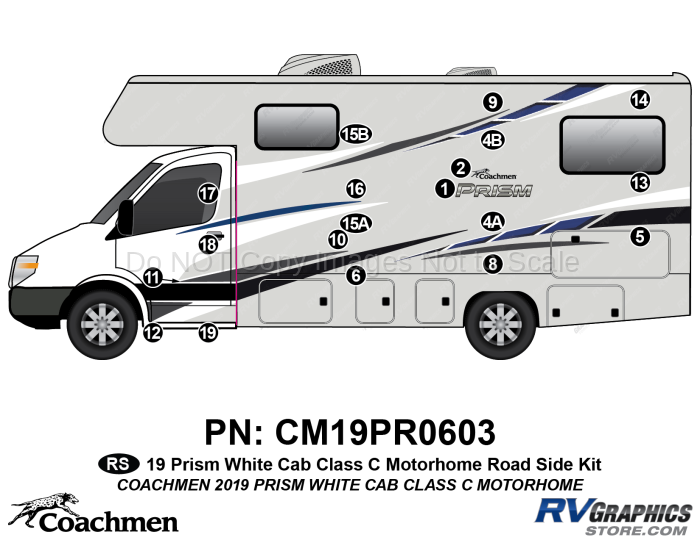 19 Piece 2019 Prism Motorhom-White Cab-Roadside Graphics Kit