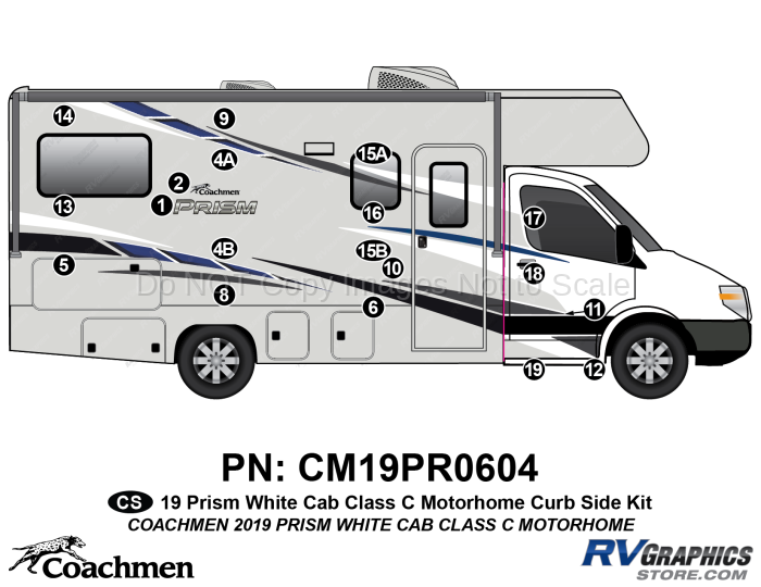 19 Piece 2019 Prism Motorhom-White Cab-Curbside Graphics Kit