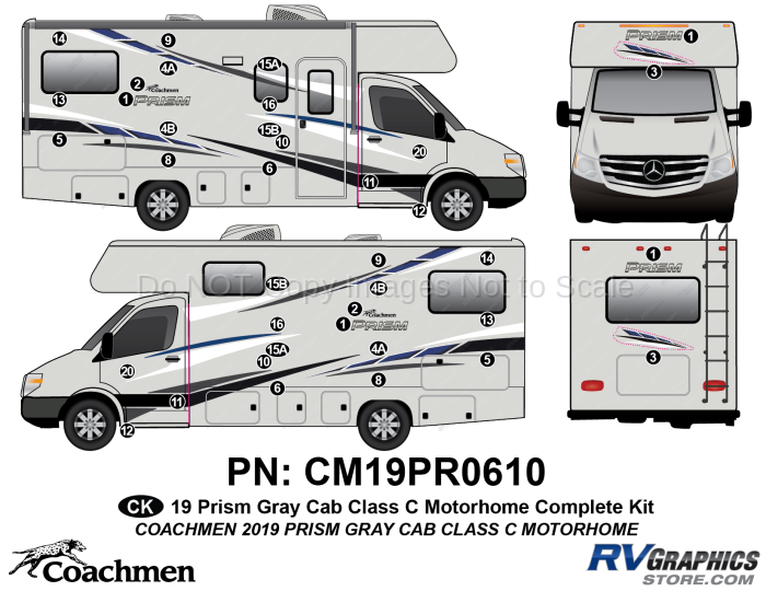 38 Piece 2019 Prism Motorhom-White Cab-Complete Graphics Kit