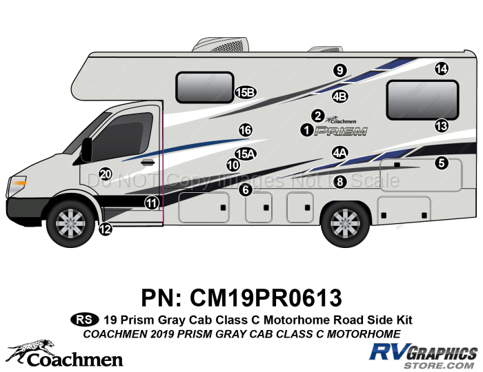 17 Piece 2019 Prism Motorhom-White Cab-Roadside Graphics Kit