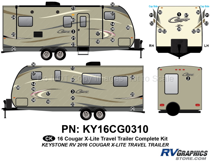 46 Piece 2016 Cougar X-Lite Travel Trailer Complete Graphics Kit