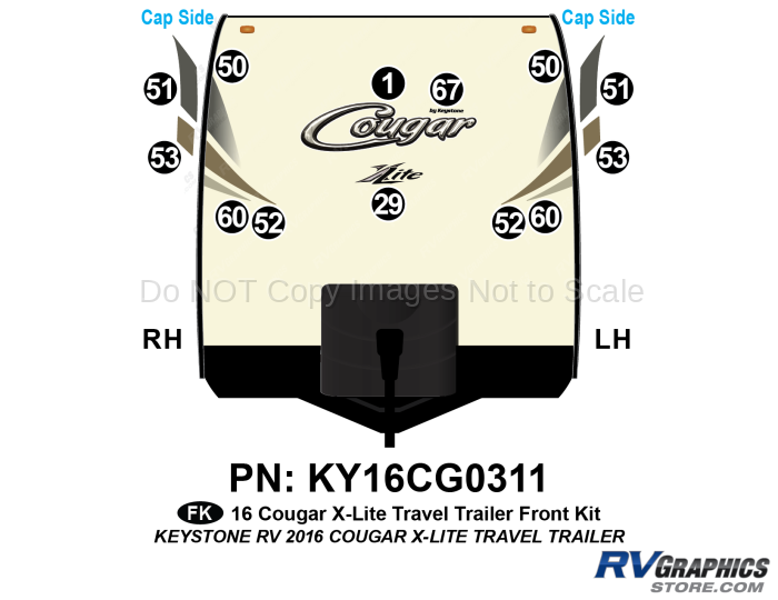 13 Piece 2016 Cougar X-Lite Travel Trailer Front Graphics Kit