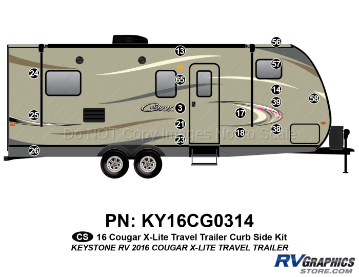 16 Piece 2016 Cougar X-Lite Travel Trailer Curbside Graphics Kit