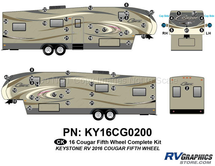 52 Piece 2016 Cougar Fifth Wheel Complete Graphics Kit