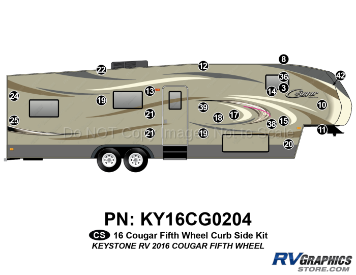 21 Piece 2016 Cougar Fifth Wheel Curbside Graphics Kit