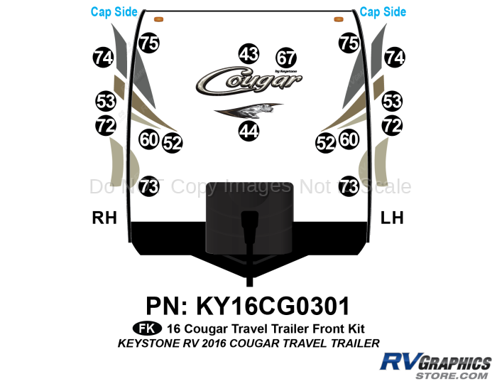 17 Piece 2016 Cougar Travel Trailer Front Graphics Kit