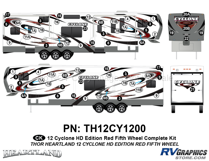 64 Piece 2012 Cyclone FW Complete Graphics Kit Red Version