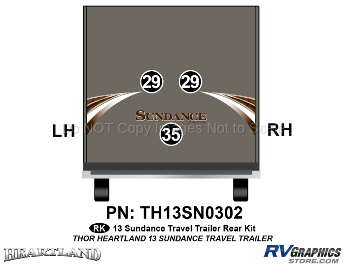 3 Piece 2013 Sundance Travel Trailer Rear Graphics Kit