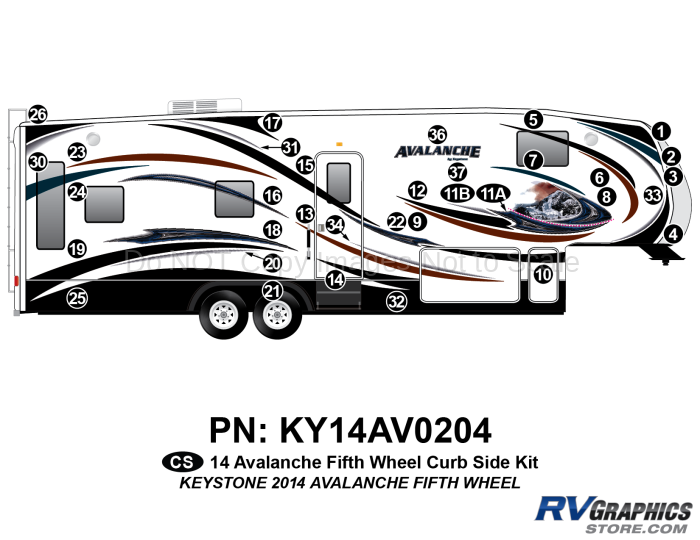 34 Piece 2014 Avalanche Fifth Wheel Curbside Graphics Kit