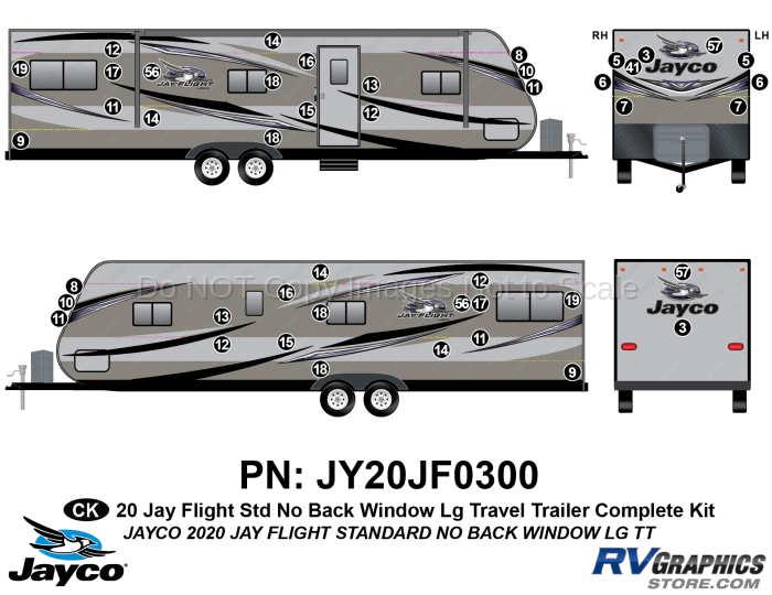 45 Piece 2020 Jay Flight Standard Lg Travel Trailer NO Back Window Complete Graphics Kit