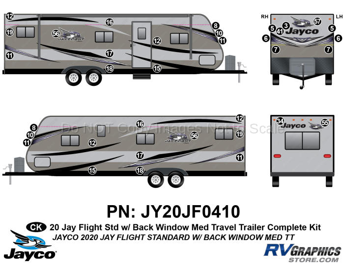 35 Piece 2020 Jay Flight Standard MEDIUM Travel Trailer Back Window Complete Graphics Kit