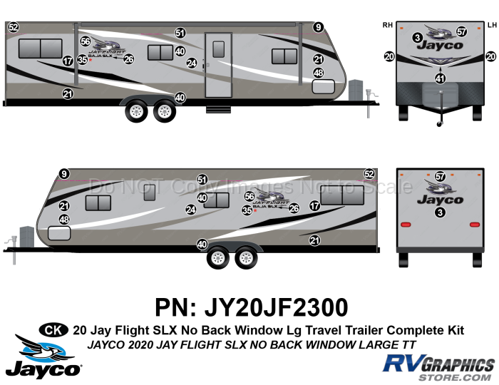 33 Piece 2020 Jay Flight SLX Lg Travel Trailer NO Back Window Complete Graphics Kit