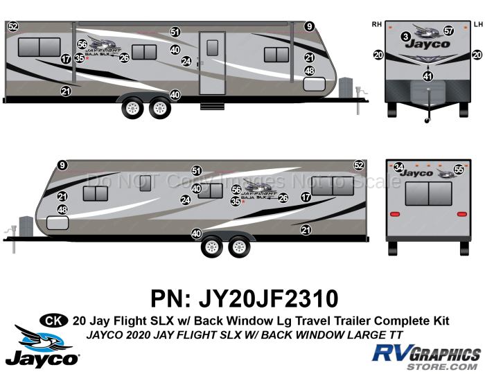 33 Piece 2020 Jay Flight SLX Lg Travel Trailer Back Window Complete Graphics Kit