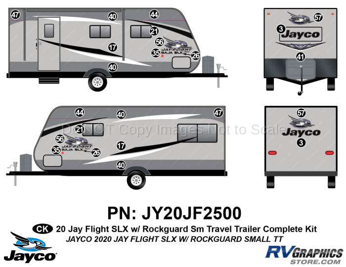 23 Piece 2020 Jay Flight SLX Small Travel Trailer with ROCKGUARD Complete Graphics Kit