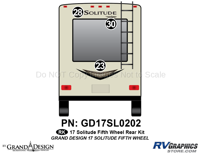 3 Piece 2017 Solitude Fifth Wheel Rear Graphics Kit