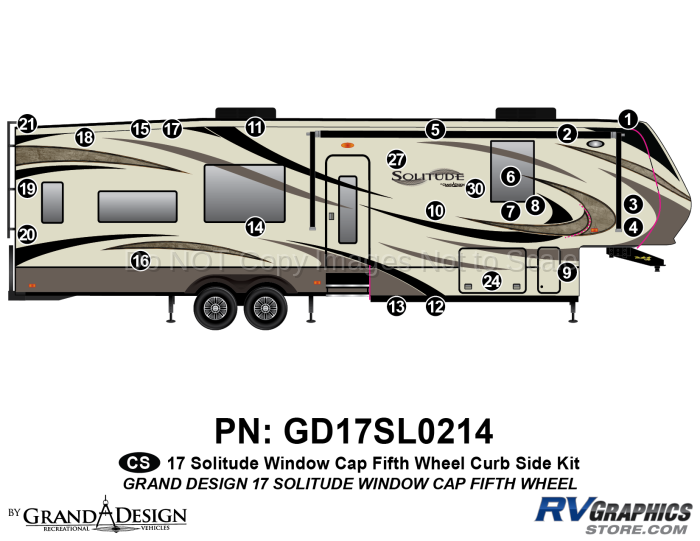 24 Piece 2017 Solitude Fifth Wheel Front Window Cubside Graphics Kit