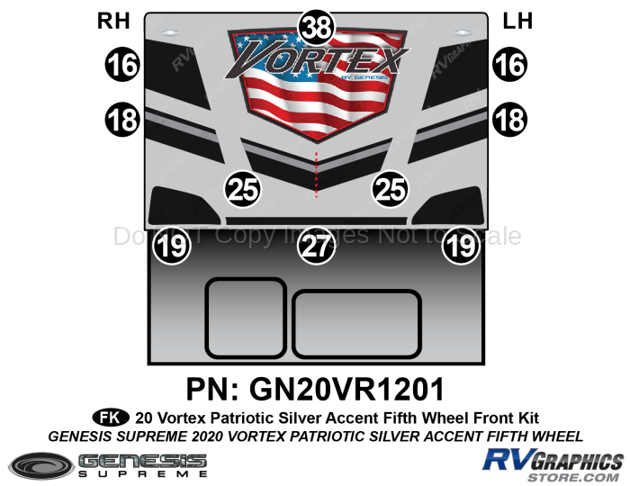 10 Piece 2020 Vortex Patriotic Fifth Wheel Silver Version Front Graphics Kit