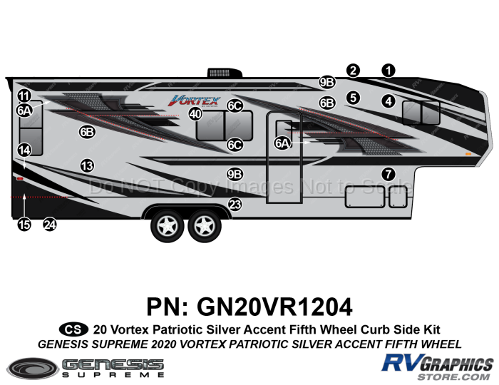 20 Piece 2020 Vortex Patriotic Fifth Wheel Silver Version Curbside Graphics Kit