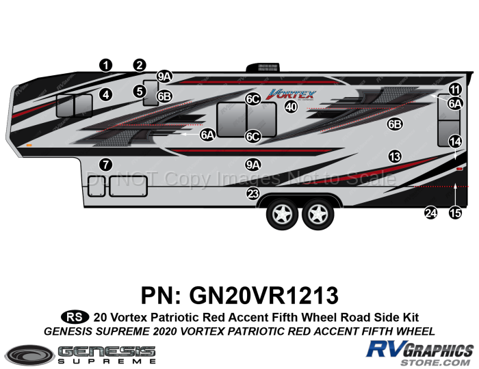 20 Piece 2020 Vortex Patriotic Fifth Wheel RED Version Roadside Graphics Kit