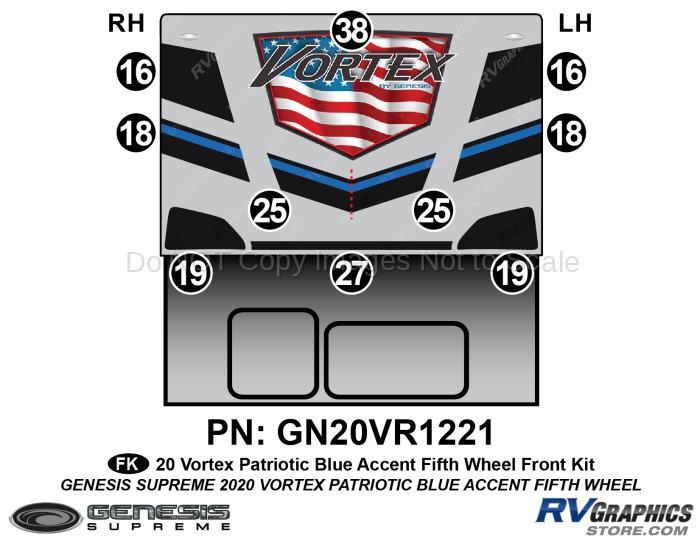 10 Piece 2020 Vortex Patriotic Fifth Wheel BLUE Version Front Graphics Kit