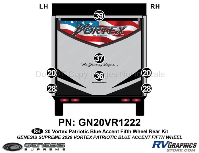 7 Piece 2020 Vortex Patriotic Fifth Wheel BLUE Version Rear Graphics Kit