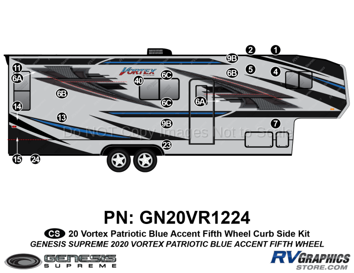 20 Piece 2020 Vortex Patriotic Fifth Wheel BLUE Version Curbside Graphics Kit