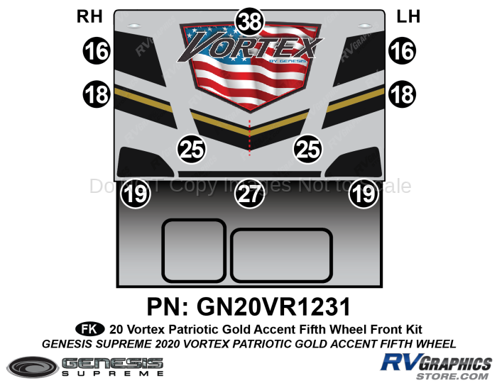 10 Piece 2020 Vortex Patriotic Fifth Wheel GOLD Version Front Graphics Kit