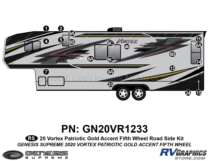 20 Piece 2020 Vortex Patriotic Fifth Wheel GOLD Version Roadside Graphics Kit