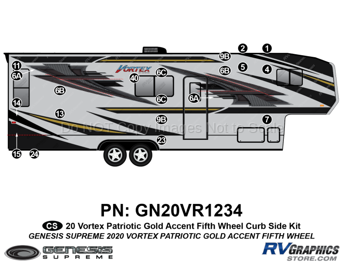 20 Piece 2020 Vortex Patriotic Fifth Wheel GOLD Version Curbside Graphics Kit