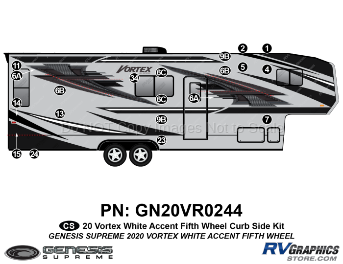 20 Piece 2020 Vortex Fifth Wheel Curbside Graphics Kit-WHITE Combination