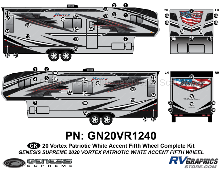 57 Piece 2020 Vortex Patriotic Fifth Wheel WHITE Version Complete Graphics Kit