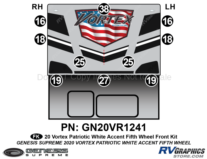 10 Piece 2020 Vortex Patriotic Fifth Wheel WHITE Version Front Graphics Kit