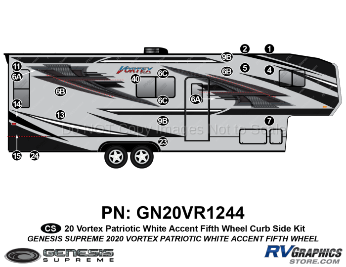 20 Piece 2020 Vortex Patriotic Fifth Wheel WHITE Version Curbside Graphics Kit