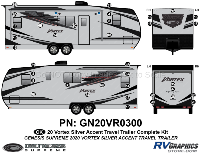 36 Piece 2020 Vortex Travel Trailer Complete Graphics Kit-Silver Combination