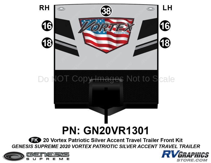 5 Piece 2020 Vortex Patriotic Travel Trailer SILVER Version Front Graphics Kit