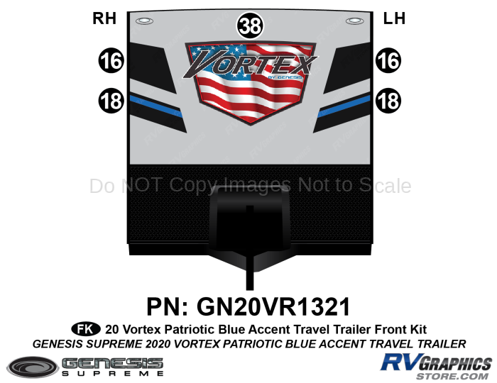 5 Piece 2020 Vortex Patriotic Travel Trailer BLUE Version Front Graphics Kit