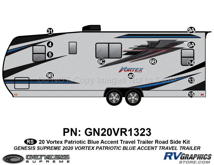 12 Piece 2020 Vortex Patriotic Travel Trailer BLUE Version Roadside Graphics Kit