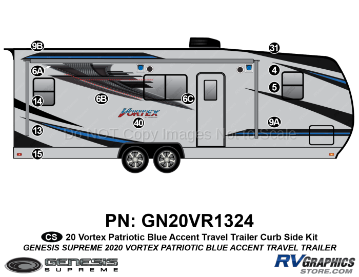 12 Piece 2020 Vortex Patriotic Travel Trailer BLUE Version Curbside Graphics Kit