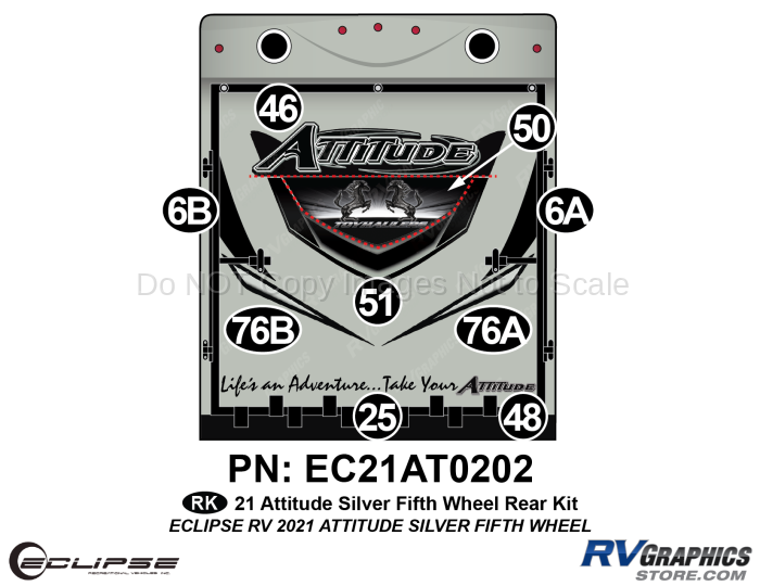 9 Piece 2021 Attitude Fifth Wheel Rear Graphics Kit Silver Version