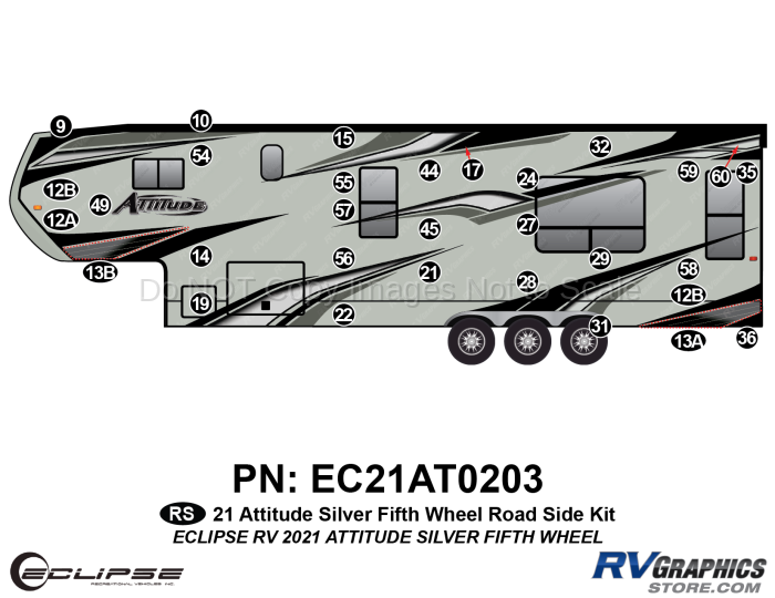 31 Piece 2021 Attitude Fifth Wheel Roadside Graphics Kit Silver Version