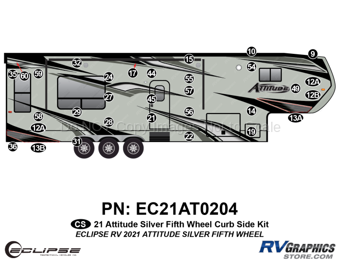 31 Piece 2021 Attitude Fifth Wheel Curbside Graphics Kit Silver Version