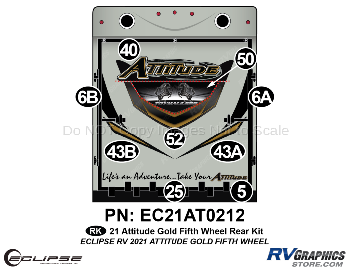 9 Piece 2021 Attitude Fifth Wheel Rear Graphics Kit Gold Version