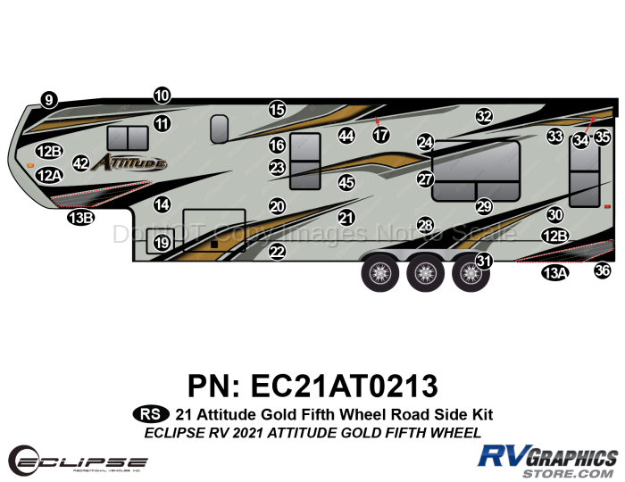 31 Piece 2021 Attitude Fifth Wheel Roadside Graphics Kit Gold Version