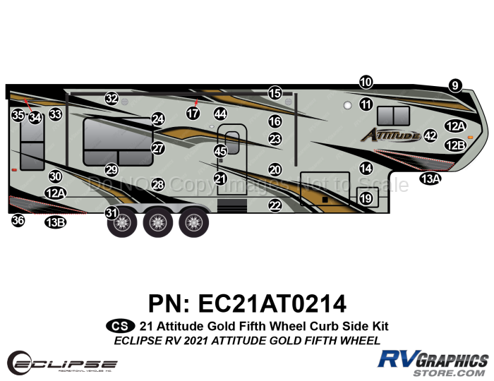 31 Piece 2021 Attitude Fifth Wheel Curbside Graphics Kit Gold Version