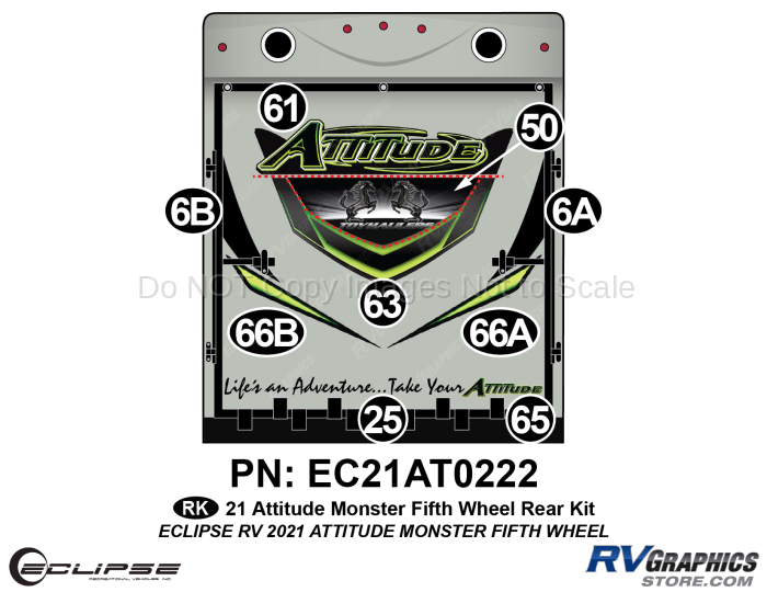 9 Piece 2021 Attitude Fifth Wheel Rear Graphics Kit Green Version