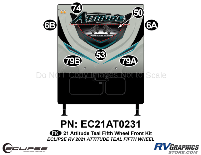 7 Piece 2021 Attitude Fifth Wheel Front Graphics Kit Teal Version