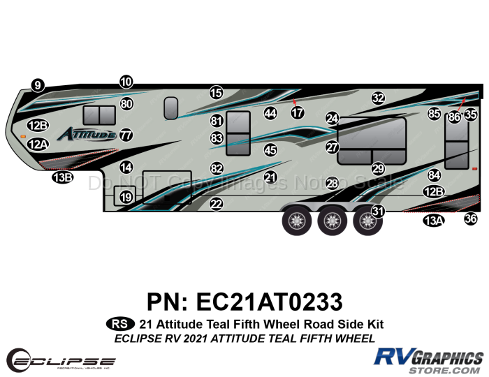 31 Piece 2021 Attitude Fifth Wheel Roadside Graphics Kit Green Version