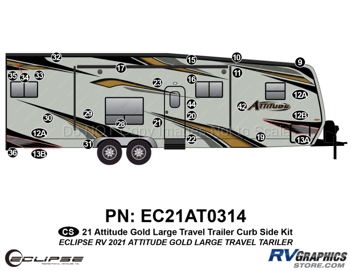 27 Piece 2021 Attitude Lg Travel Trailer Curbside Graphics Kit Gold Version