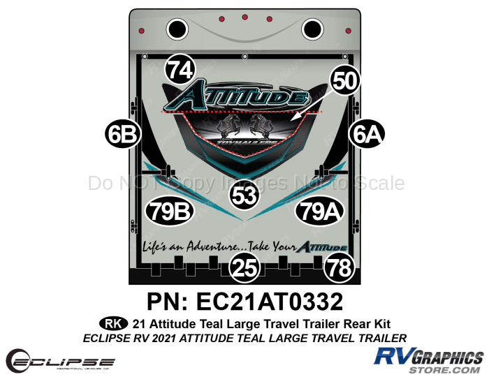 9 Piece 2021 Attitude Lg Travel Trailer Rear Graphics Kit Teal Version